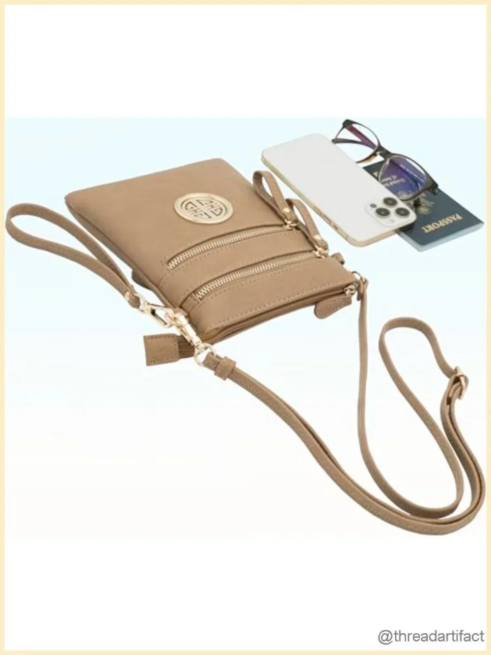 Small Crossbody Bag with Multiple Zipper Pockets and Detachable Wristlet